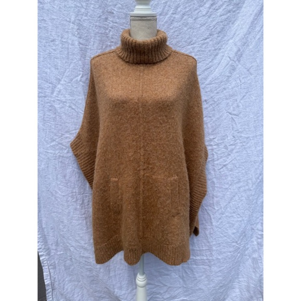J.Crew Poncho Sweater Women Brown Merino Alpaca Wool Turtleneck S/M
